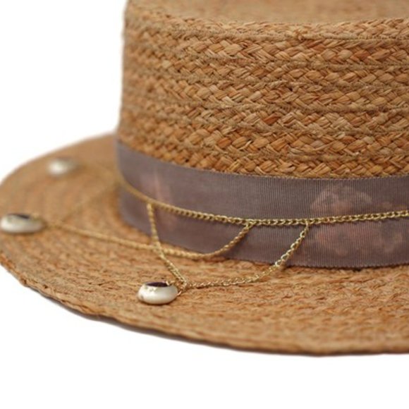 Juniper Raffia Boater Chain Detail Sun Hat - Picture 7 of 8